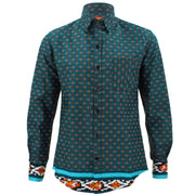 Tailored Fit Long Sleeve Shirt - Turquoise Abstract
