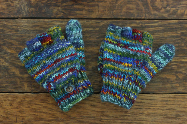 Hand Knitted Wool Shooter Gloves - SD Dark Blue Mix