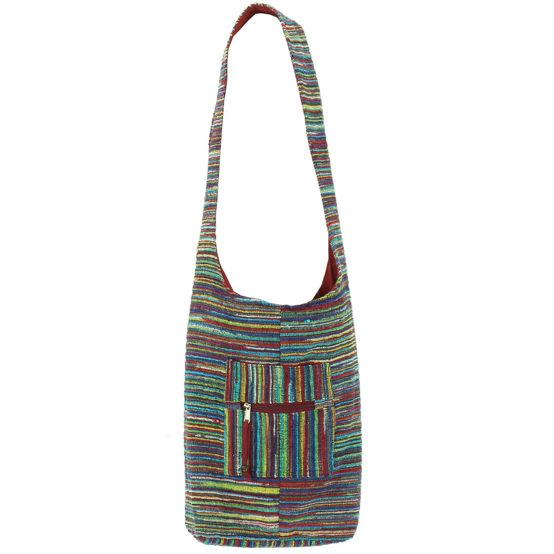 Striped Chenille Sling Shoulder Bag - Multi - Dark Red Lining