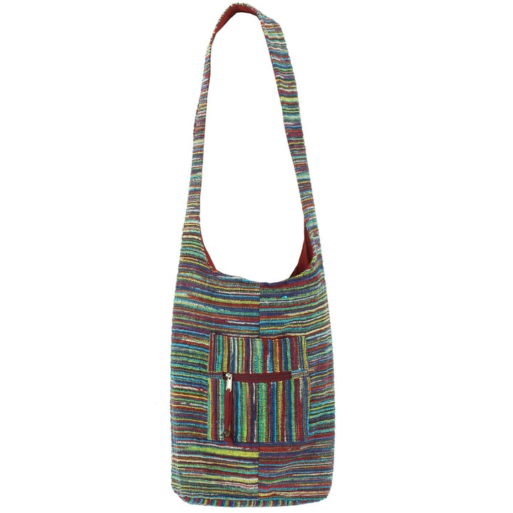 Striped Chenille Sling Shoulder Bag - Multi - Dark Red Lining