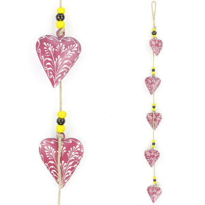 Hanging Mobile Decoration String of Hearts - Pink - Sand String