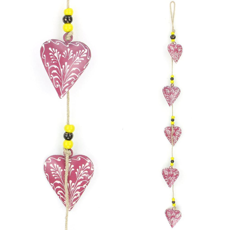 Hanging Mobile Decoration String of Hearts - Pink - Sand String