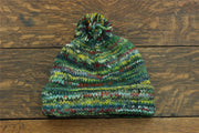 Chunky Wool Knit Beanie Bobble Hat - SD Green Mix
