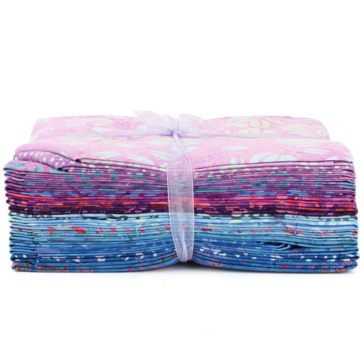 Cotton Batik Fat Quarter Pre Cut Fabric Bundle - Pinks to Blues