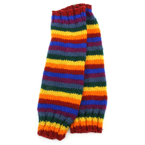 Jambières en laine tricotées à la main - arc-en-ciel à rayures