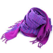 Tibetan Wool Blend Shawl Blanket - Plum with Purple Reverse
