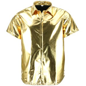 Skinnende metallisk kortærmet skjorte - guld