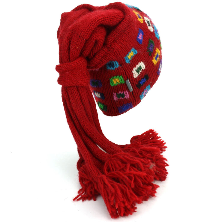Wool Knit Fountain Tassels Hat - SQ Red