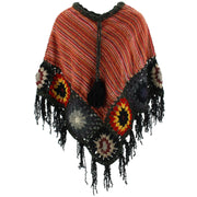 Granny Squares Crochet Poncho Short - Orange/Dark