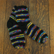 Hand Knitted Wool Ankle Socks - Stripe Black Rainbow SD