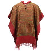 Soft Vegan Wool Hooded Tibet Poncho - Sunset & Red