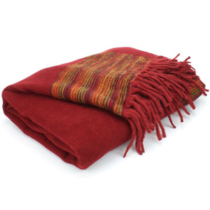 Tibetan Wool Blend Shawl Blanket - Red with Sunset Reverse