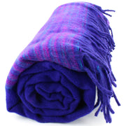 Tibetan Wool Blend Shawl Blanket - Deep Purple with Purple Reverse