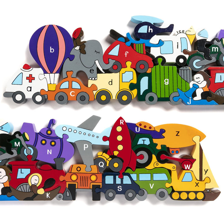 Handmade Wooden Jigsaw Puzzle - Alphabet Transport