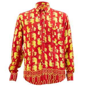Langarmhemd mit normaler Passform – Elefantenherde – Rot