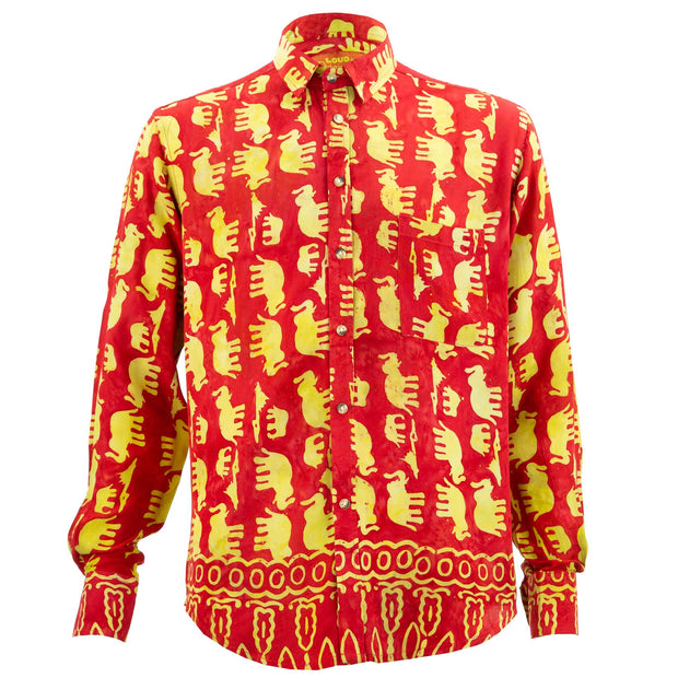 Regular Fit Long Sleeve Shirt - Herd of Elephants - Red