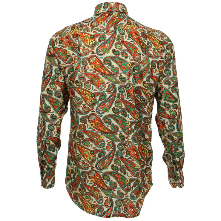 Regular Fit Long Sleeve Shirt - Green & Orange Paisley