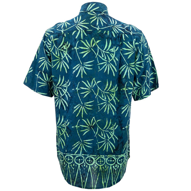 Regular Fit Short Sleeve Shirt - Tropical Leaf - Petrol