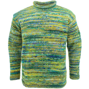 Grob gestrickter Space-Dye-Pullover aus Wolle – Chartreuse-Gelb