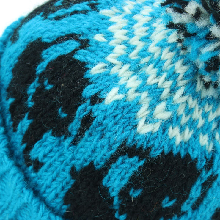 Wool Knit Bobble Beanie Hat - Elephant - Blue White