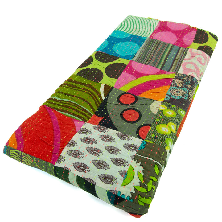 Handmade Patchwork Batik Printed Throw - Green Mix