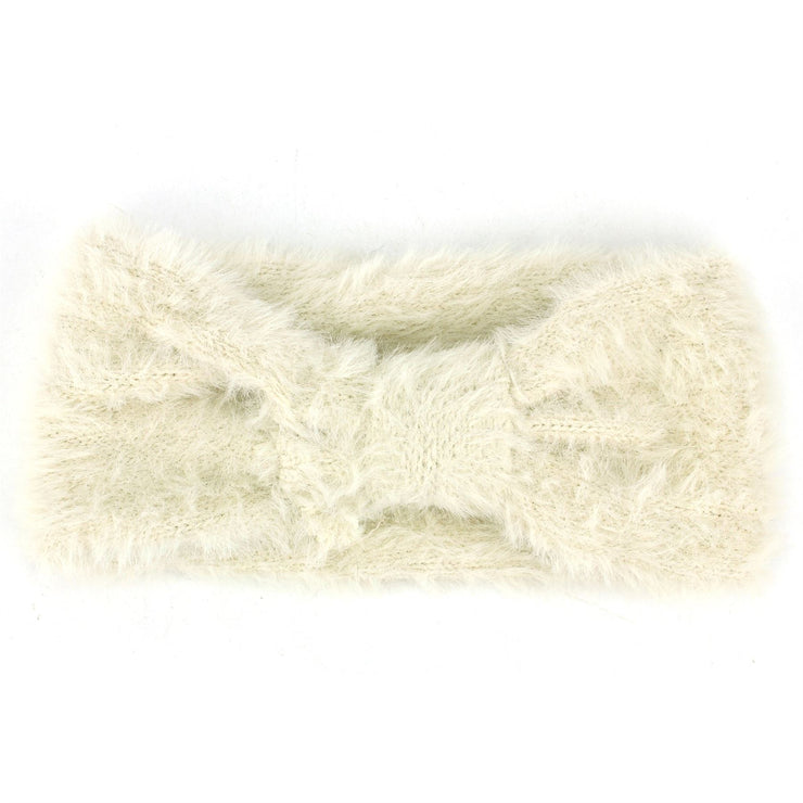 Bowknot Faux Fur Headband - Cream