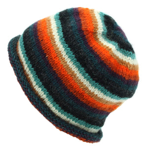 Bonnet en laine tricoté à la main - rayure anu