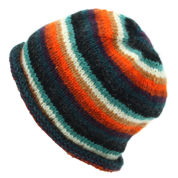 Hand Knitted Wool Beanie Hat - Stripe Anu