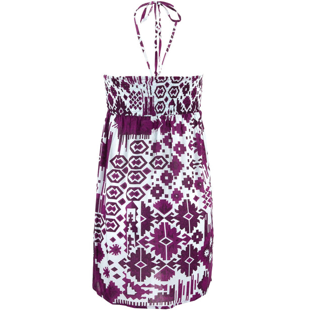 Halterneck Wrinkle Dress - Purple Aztec