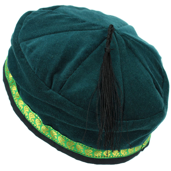 Nepalese Velvet Smoking Hat - Plain Green