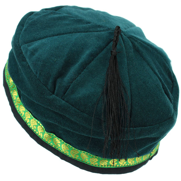 Nepalese Velvet Smoking Hat - Plain Green