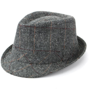 Tweed Trilby Fedora Hat - Dark Grey