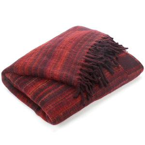 Couverture châle en laine végétalienne - rayures - rouge marron