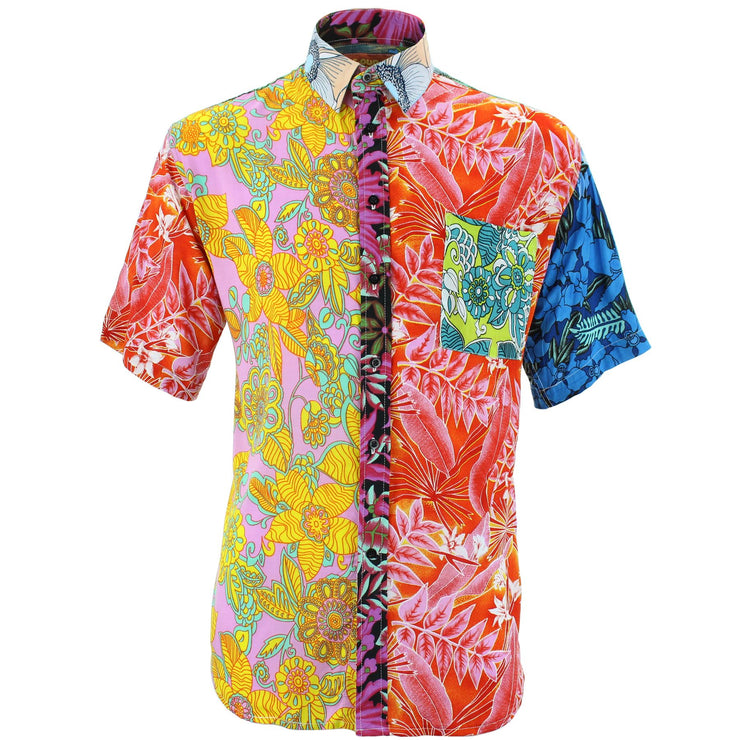 Regular Fit Short Sleeve Shirt - Random Mixed Panel - Neon Floral