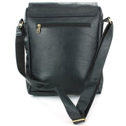 Real Leather Cross Body Messenger Shoulder Bag - Black