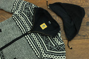 Hand Knitted Wool Hooded Jacket Cardigan - Fairisle Charcoal