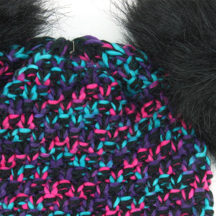 Childrens Chunky Knit Multicoloured Beanie Bobble Hat - Black