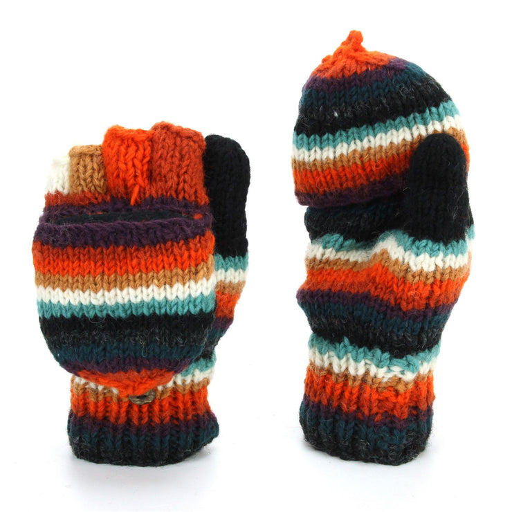 Hand Knitted Wool Shooter Gloves - Stripe Anu