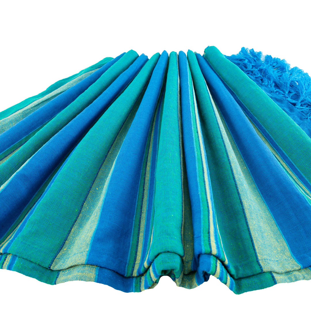 Large Cotton Stripe Blanket With Tassel Edging - Teal