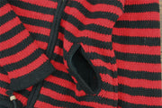 Hand Knitted Wool Hooded Jacket Cardigan Ladies Cut - Stripe Red Black