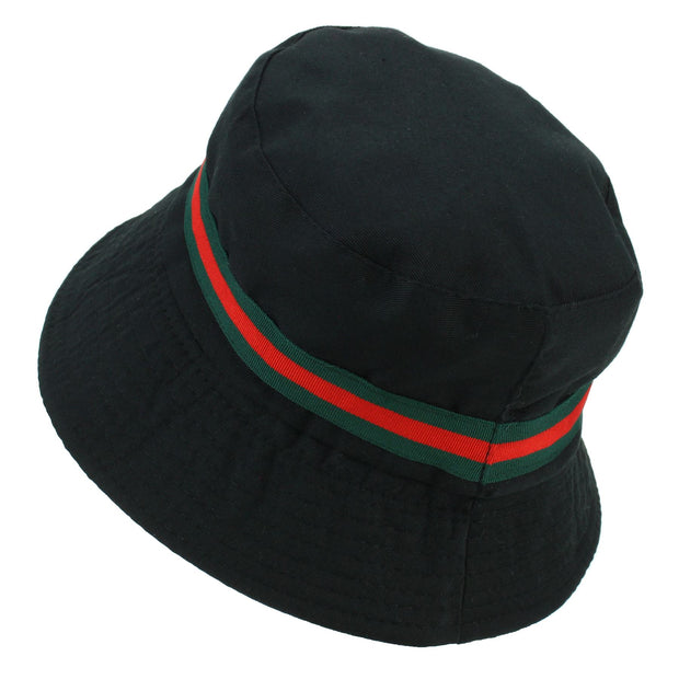 Canvas Bucket Hat - Black Red Green Stripe