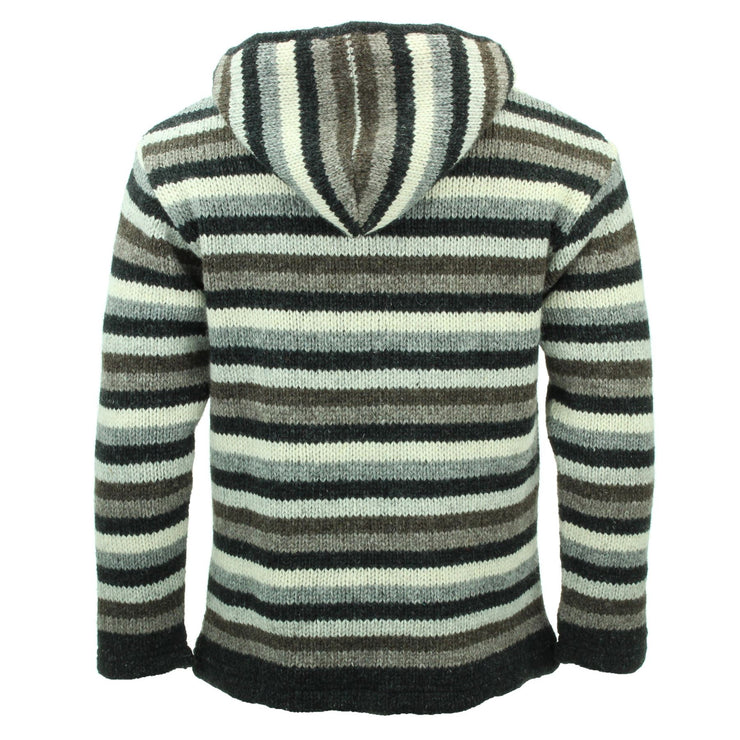 Hand Knitted Wool Hooded Jacket Cardigan - Stripe Natural