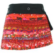 Reversible Popper Wrap Children's Size Mini Skirt - Red Patch Strips / 70s Telephone