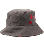 Ladies Bucket Hat with Embroidered Flower Design - Dark Grey