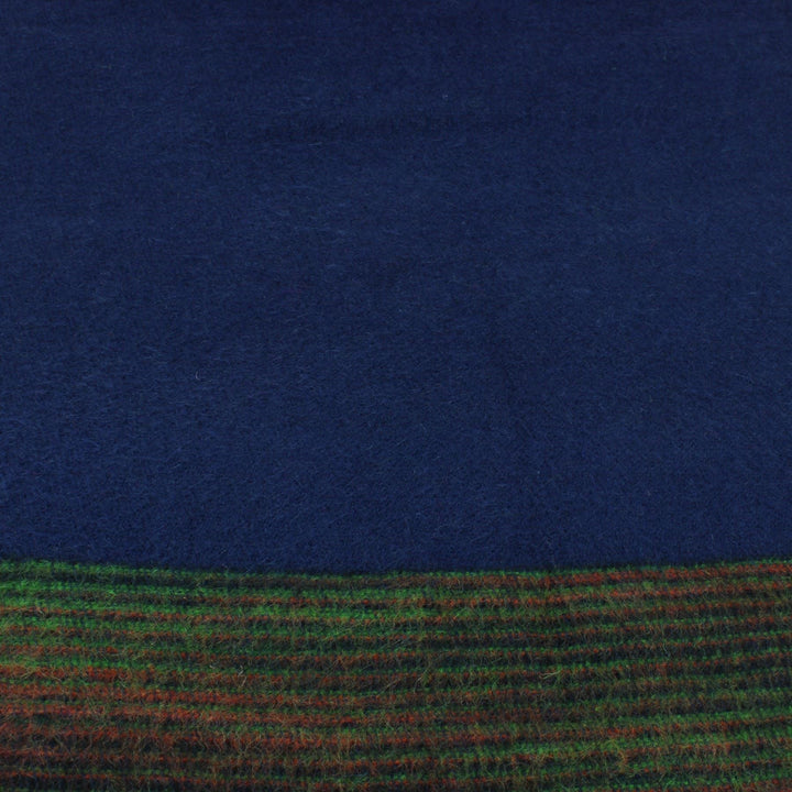 Tibetan Wool Blend Shawl Blanket - Navy with Green & Red Reverse