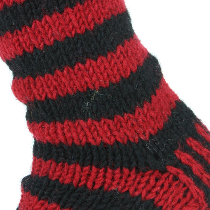 Chunky Wool Knit Fleece Lined Socks - Red & Black