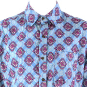 Regular Fit Long Sleeve Shirt - Blue With Pink Motif