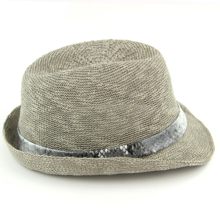 Lightweight trilby hat with faux leather snakeskin band - Light grey (57cm)