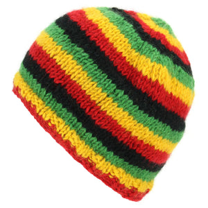 Bonnet tricot laine - rayure rasta