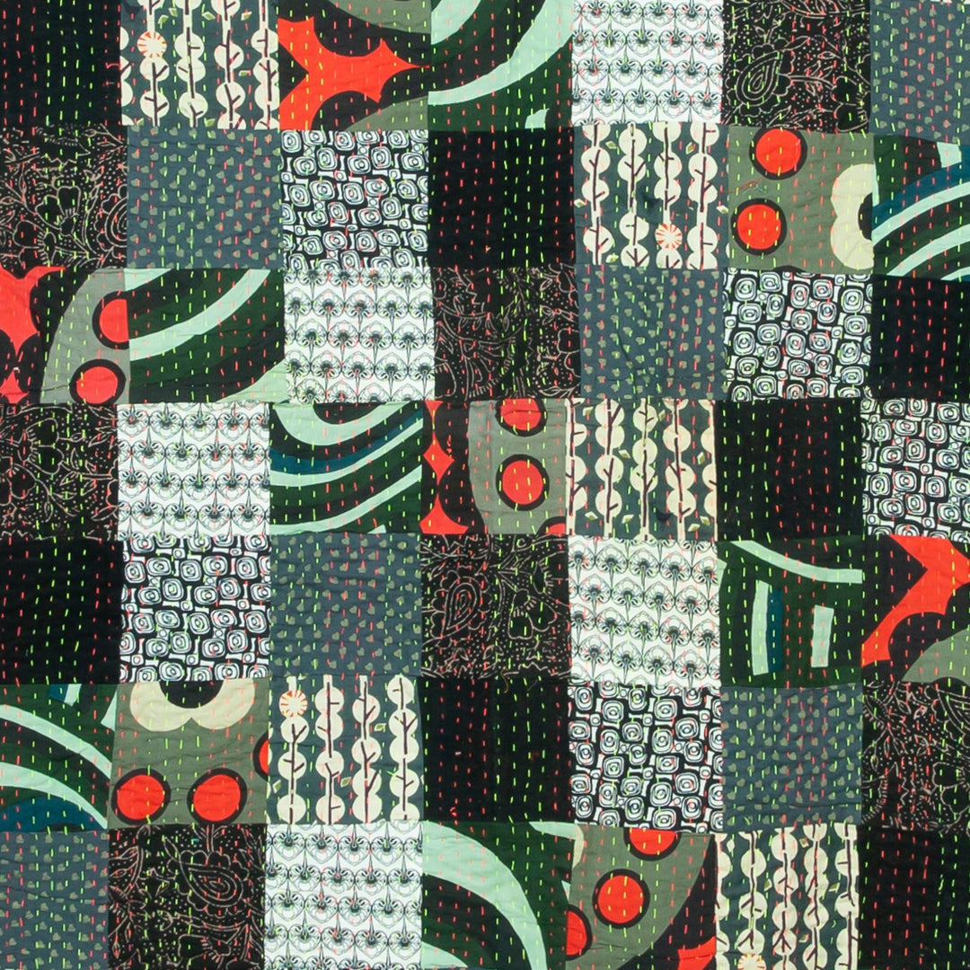 Handmade Patchwork Batik Printed Throw - Black Mix